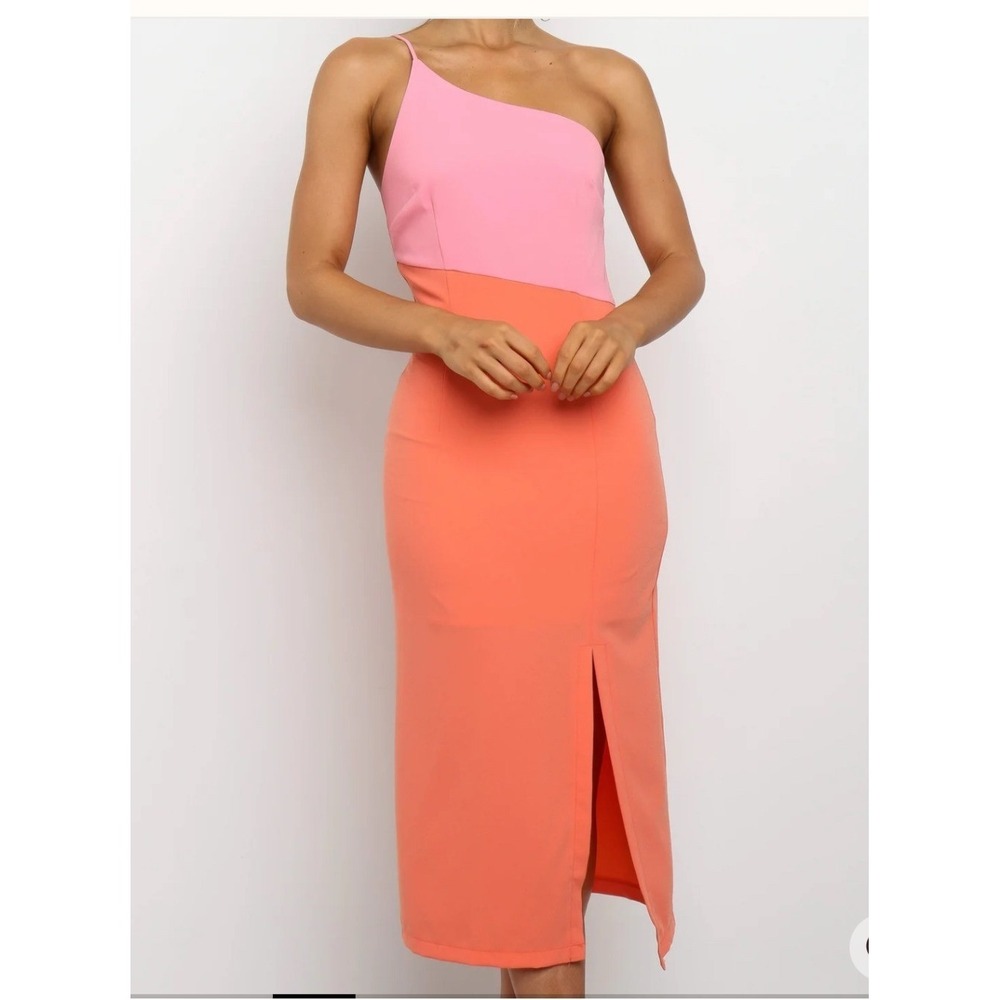 Petal & Pup Pink and Coral One-Shoulder Midi Dress